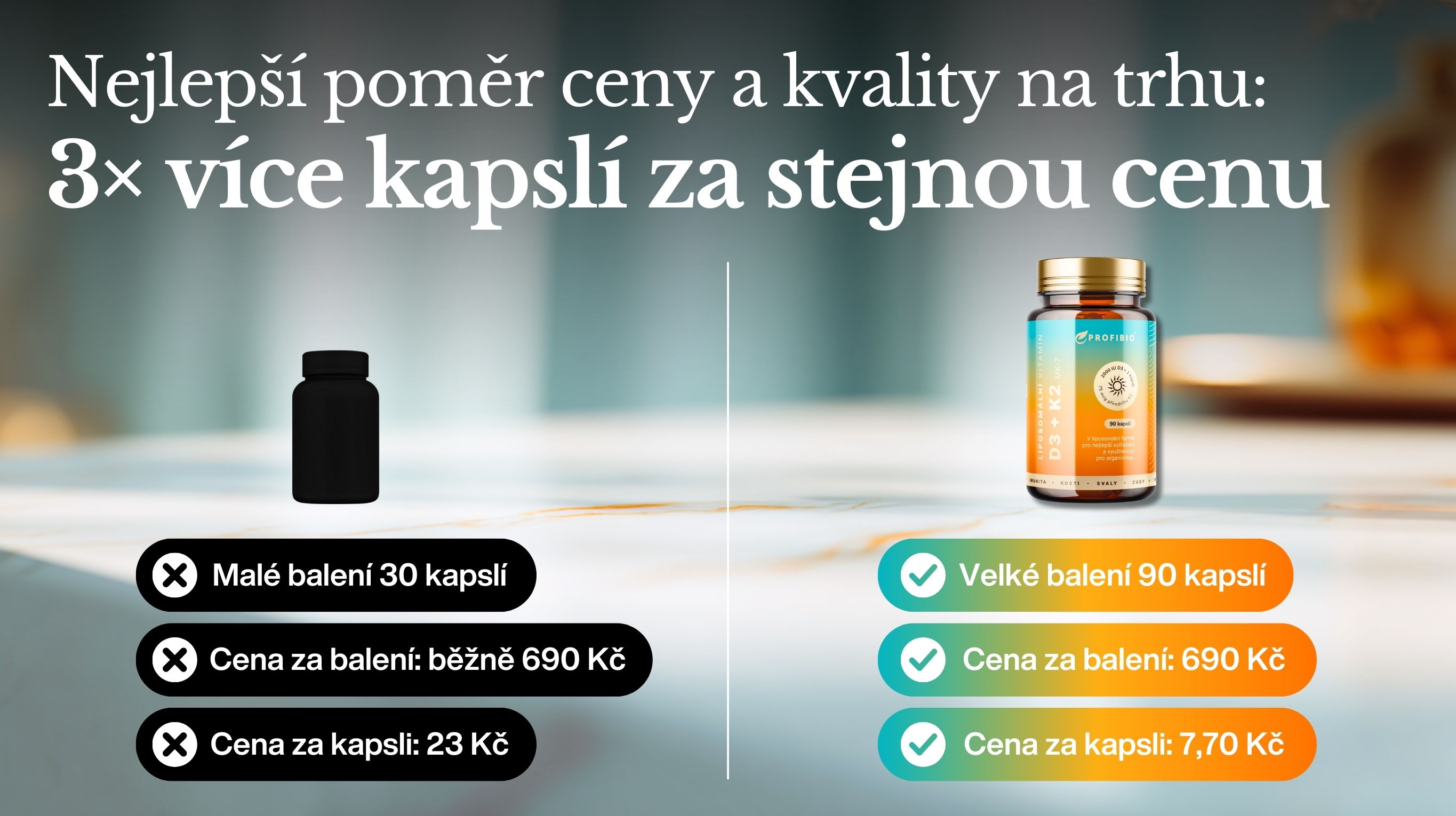PREMIUM Liposomální Vitamín D3 + K2 MK-7, 2000 IU + 75 mcg, Vysoce vstřebatelný, 90 kapslí -2